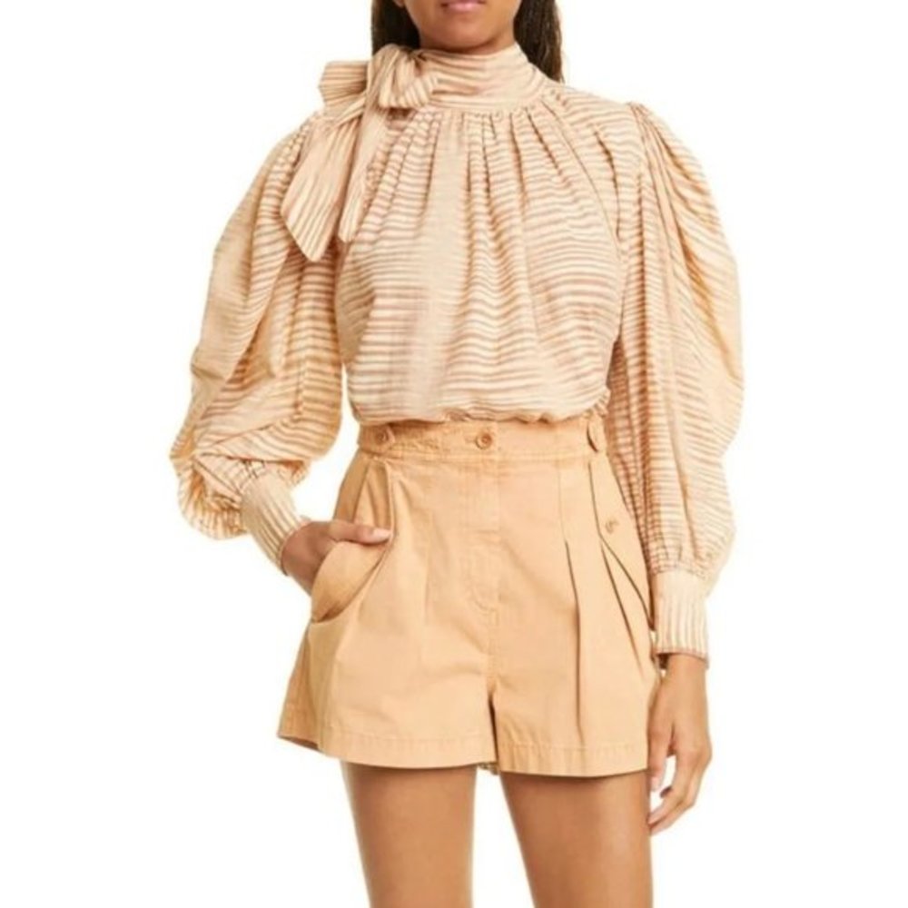 Ulla Johnson Women’s Petra Tie Neck Puff Sleeve Blouse Size 0
